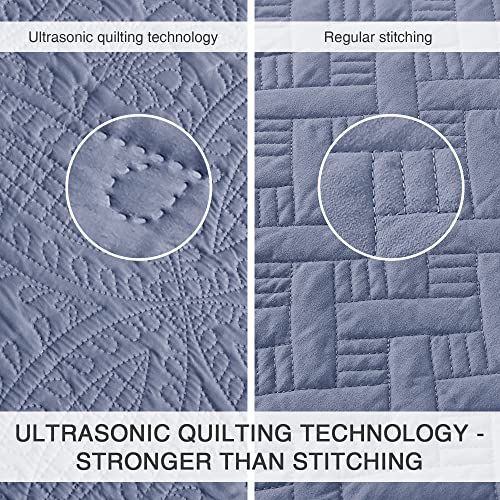 Love's cabin Quilts for Queen Bed Blue Bedspreads - Soft Bed Summer Lightweight Bedspread Comforter - Modern Style Coin Pattern Coverlet for All Season - 3 Pieces (1 Quilt, 2 Pillow Shams) - Image 3