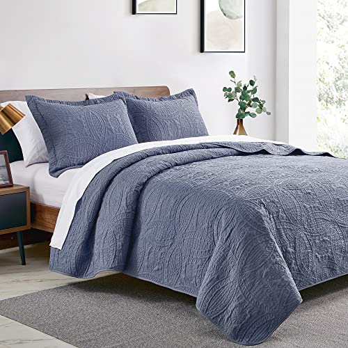 Love's cabin Quilts for Queen Bed Blue Bedspreads - Soft Bed Summer Lightweight Bedspread Comforter - Modern Style Coin Pattern Coverlet for All Season - 3 Pieces (1 Quilt, 2 Pillow Shams) - Image 2