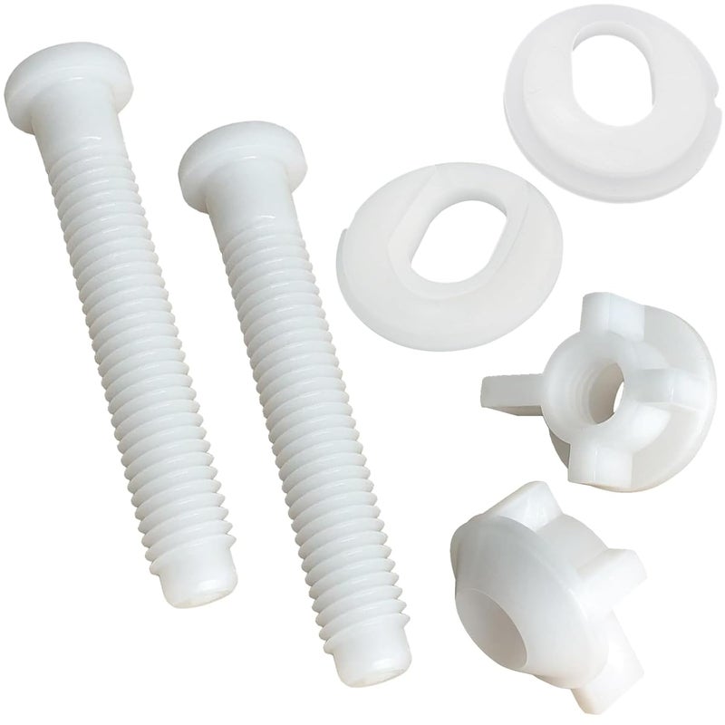 BOETOADG 2PCS Universal White Plastic Toilet Cover Screw Replacement Parts, Toilet Cover Hinge Bolts and Nuts, Replacement Parts for Top Mount Toilet Cover Hinge - Image 1