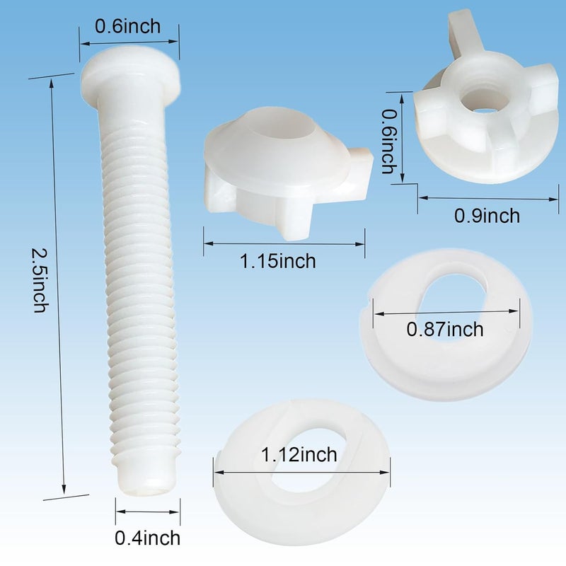 BOETOADG 2PCS Universal White Plastic Toilet Cover Screw Replacement Parts, Toilet Cover Hinge Bolts and Nuts, Replacement Parts for Top Mount Toilet Cover Hinge - Image 2
