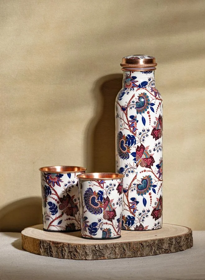 QUESERA Built in Glass Copper Bottle with  2 glasses