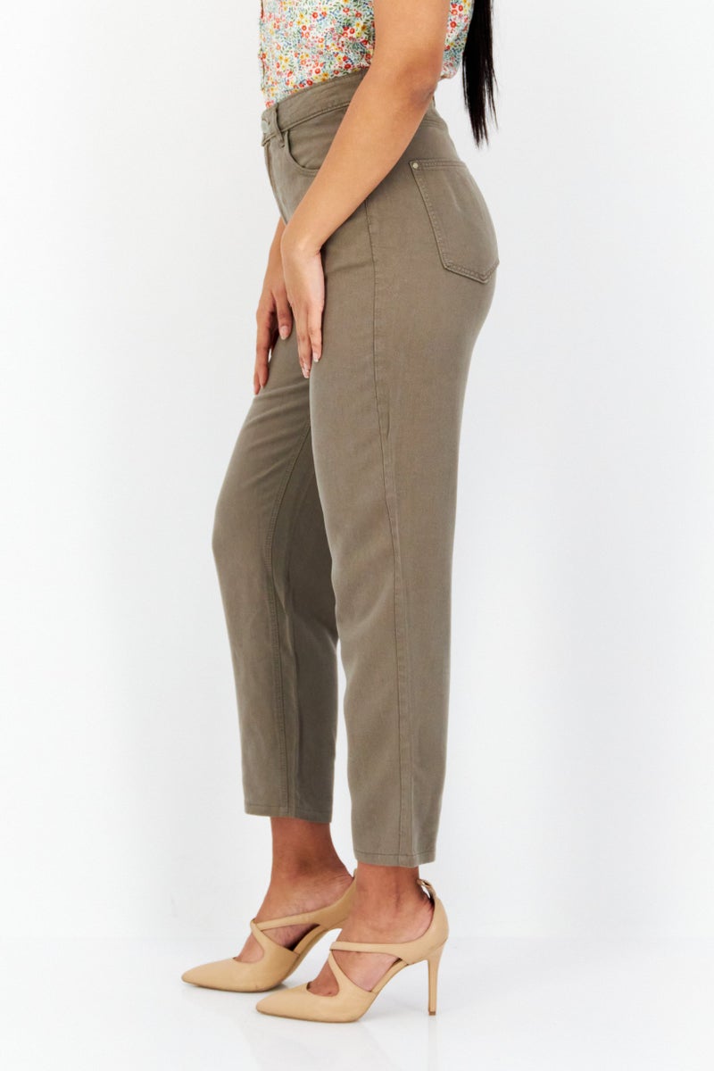 GUESS سروال مستقيم نسائي سادة، زيتوني - Image 3