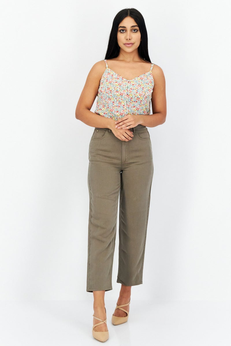 GUESS سروال مستقيم نسائي سادة، زيتوني - Image 4