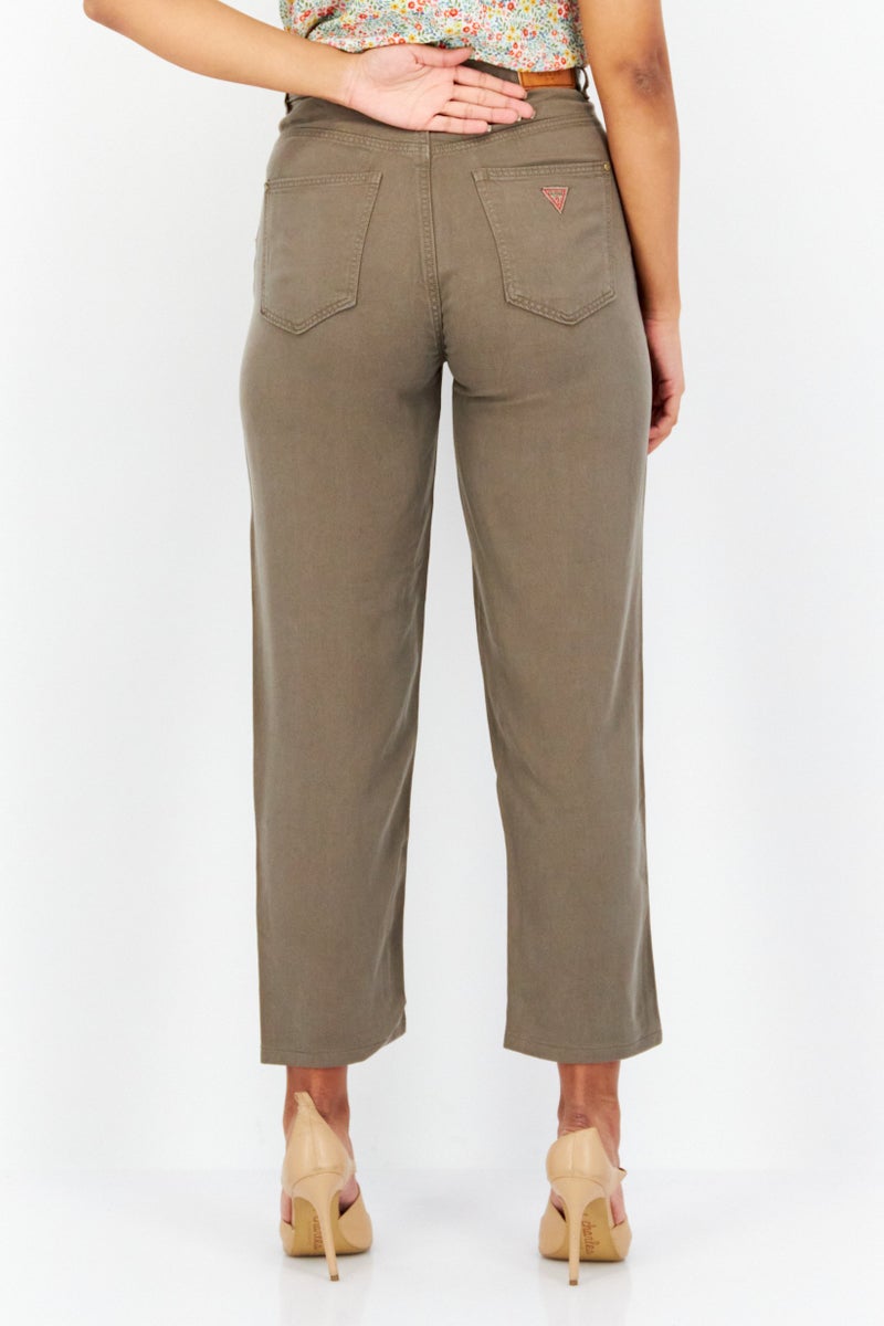 GUESS سروال مستقيم نسائي سادة، زيتوني - Image 2