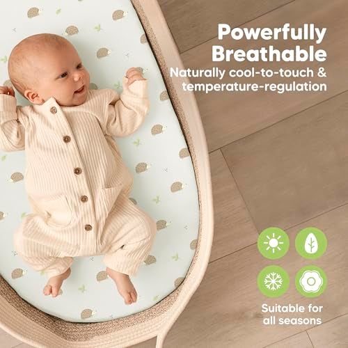 KeaBabies 2-Pack Baby Bassinet Sheets Girl, Boy - 33x17 Viscose Derived from Bamboo Bedside Mattress Fitted Bassinet Sheets, Compatible with Halo Bassinest Swivel Sleeper, Baby Delight, Graco(Nibbles/Bruce) - Image 4