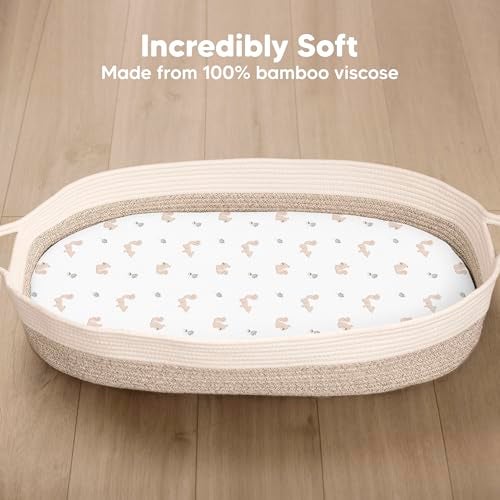 KeaBabies 2-Pack Baby Bassinet Sheets Girl, Boy - 33x17 Viscose Derived from Bamboo Bedside Mattress Fitted Bassinet Sheets, Compatible with Halo Bassinest Swivel Sleeper, Baby Delight, Graco(Nibbles/Bruce) - Image 2