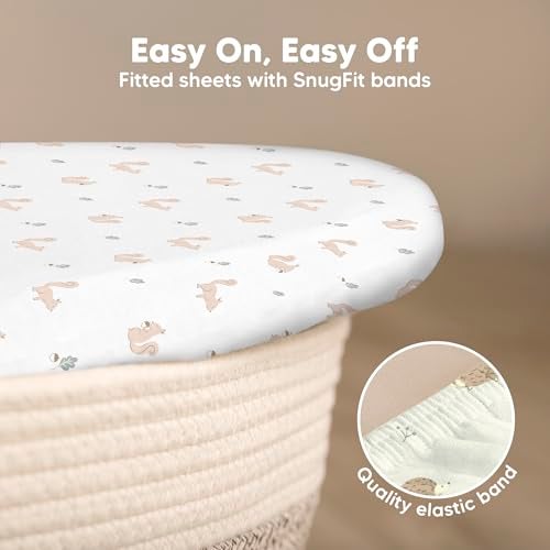 KeaBabies 2-Pack Baby Bassinet Sheets Girl, Boy - 33x17 Viscose Derived from Bamboo Bedside Mattress Fitted Bassinet Sheets, Compatible with Halo Bassinest Swivel Sleeper, Baby Delight, Graco(Nibbles/Bruce) - Image 5
