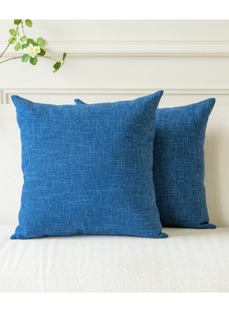 a moment a moment Set of 2 Nayy Blue Linen Decorative Throw Pillow Covers 45 x 45 CM Farmhouse Pillow Covers with Cross for Couch Sofa Bed Living Room Home Decor  - Image 1