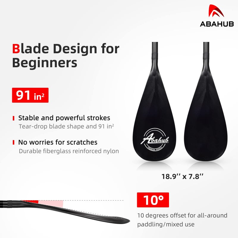 Abahub Carbon SUP Paddles, 1 x 3 Section Adjustable 67" - 86" Carbon Fiber Shaft, Lightweight Stand-up Paddle Oars for Paddleboard, Black Print Plastic Blade + Paddle Bag - Image 2