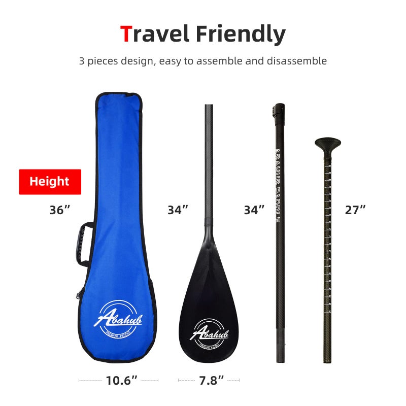 Abahub Carbon SUP Paddles, 1 x 3 Section Adjustable 67" - 86" Carbon Fiber Shaft, Lightweight Stand-up Paddle Oars for Paddleboard, Black Print Plastic Blade + Paddle Bag - Image 5