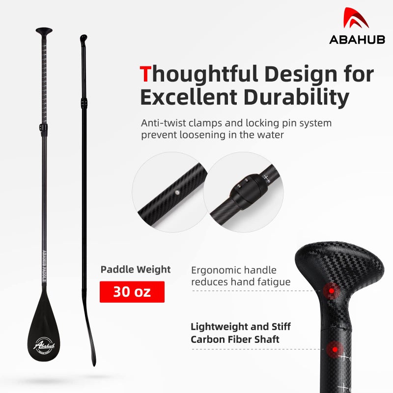 Abahub Carbon SUP Paddles, 1 x 3 Section Adjustable 67" - 86" Carbon Fiber Shaft, Lightweight Stand-up Paddle Oars for Paddleboard, Black Print Plastic Blade + Paddle Bag - Image 3