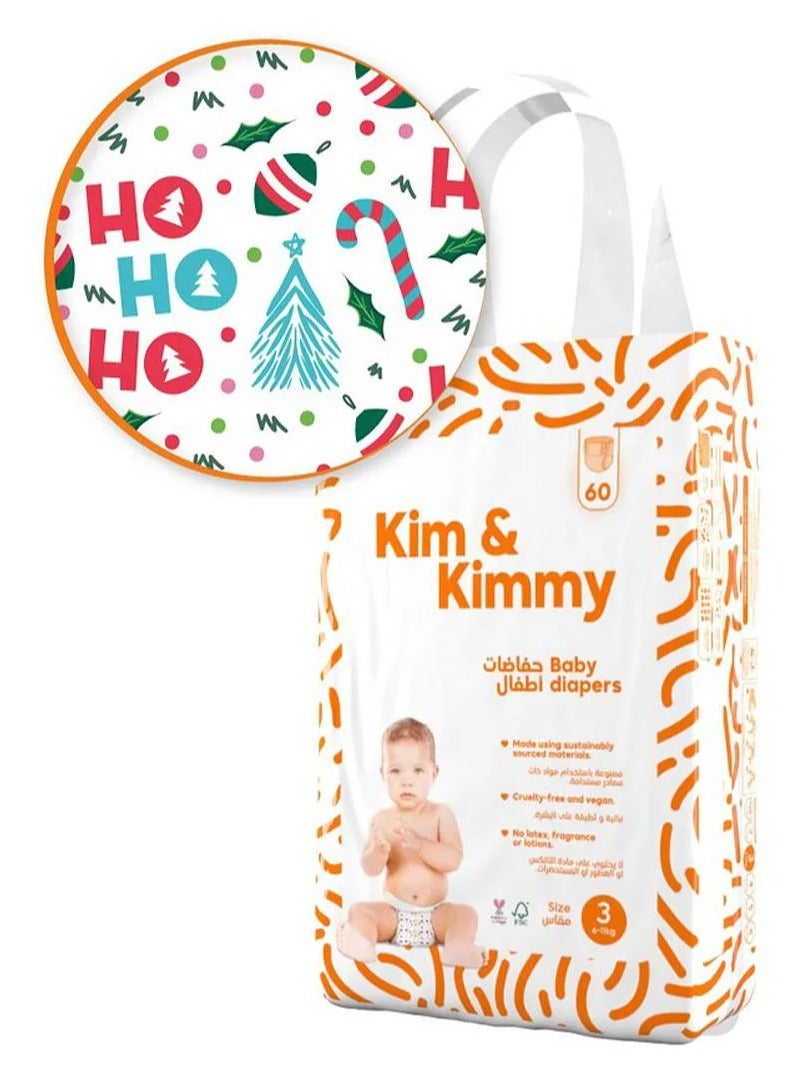 Kim & Kimmy Diapers, Size 3 - 60 Pieces, Up to 12 hours of leak protection, Comfortable, secure fit
