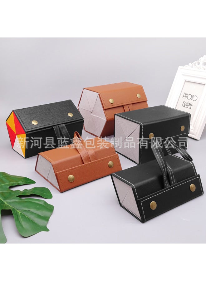 Five-Link Glasses Sunglasses Case, Multi-Compartment Folding Sunglasses Case, Home Hanging Multi-Compartment Glasses Storage Box Double Black - Image 2