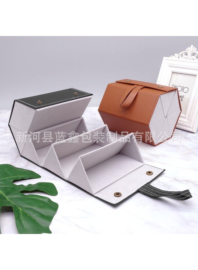 Five-Link Glasses Sunglasses Case, Multi-Compartment Folding Sunglasses Case, Home Hanging Multi-Compartment Glasses Storage Box Double Black - Image 3