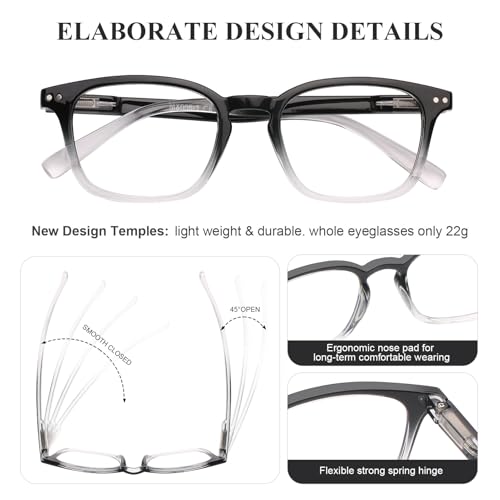 AQWANO Clear Reading Glasses for Women Men 1.5 Blue Light Blocking, Square Frames Lightweight Computer Readers Cheaters with Spring Hinge Anti Eyestain/Glare, 1.5 - Image 5