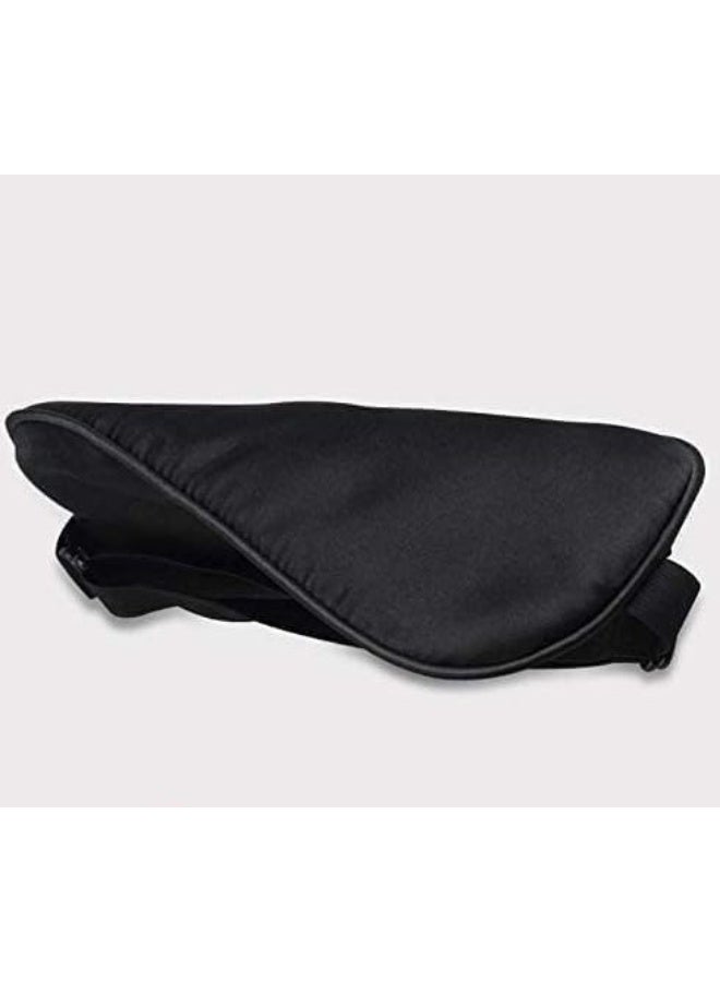 قناع عين للنوم من حرير التوت الخالص - غطاء للعينين من الساتان فائق النعومة وجيد التهوية للنوم والقيلولة والسفر - خفيف الوزن ومريح وحزام قابل للتعديل - يحجب الضوء لنوم أعمق - أسود - Image 3