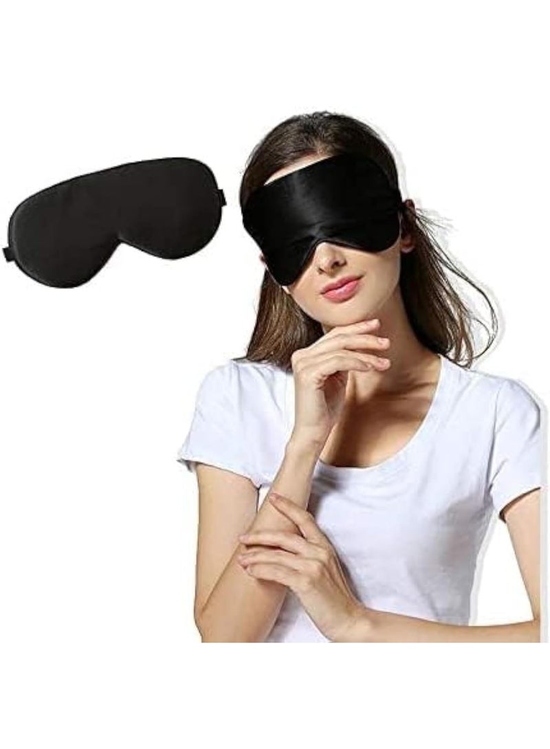 قناع عين للنوم من حرير التوت الخالص - غطاء للعينين من الساتان فائق النعومة وجيد التهوية للنوم والقيلولة والسفر - خفيف الوزن ومريح وحزام قابل للتعديل - يحجب الضوء لنوم أعمق - أسود - Image 1