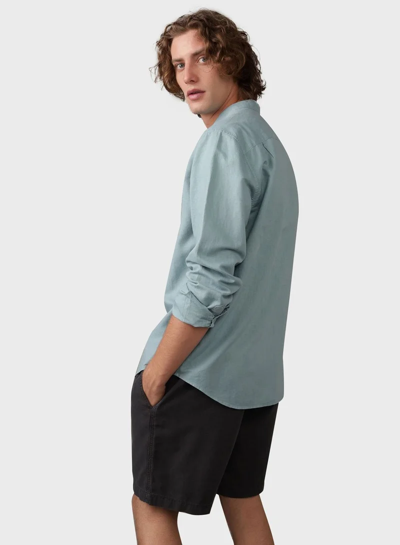 American Eagle Essential Band Collar Regular Fit Button Up Shirt