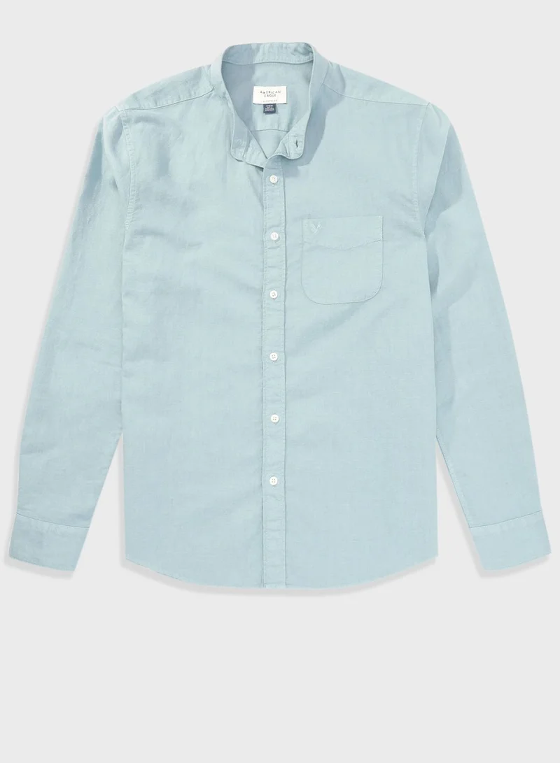 American Eagle Essential Band Collar Regular Fit Button Up Shirt