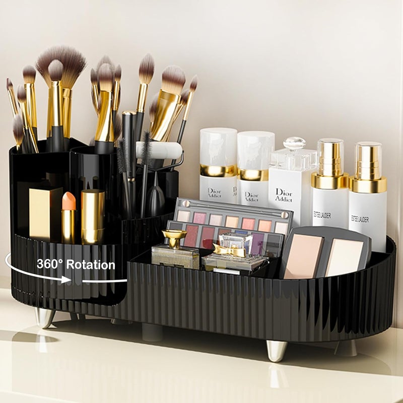 COMFYROOM Rotating Makeup Organizer for Vanity with 360° Spinning Makeup Brush Holder, Cosmetic Storage, Black - Image 1
