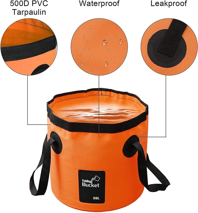 KAHEIGN Folding Water Bucket, 20L Portable Collapsible Bucket Camping Storage Container Wash Basin for Traveling Hiking Fishing Boating Gardening Car Washing (30 x 27cm) - Image 2