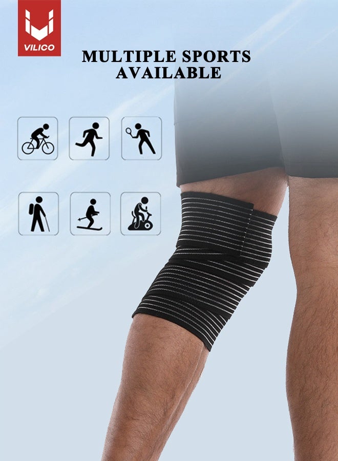 Vilico Elastic Compression Knee Support Bandage Sleeve Wrap for Women and Man, Knee Pain Relief and Swelling Reduction, Enhanced Support, Breathable & Durable, Ideal for Fitness, Basketball, Running, Tennis, Soccer Football, Daily Activities (Black, 1Pcs,150cm) - Image 2