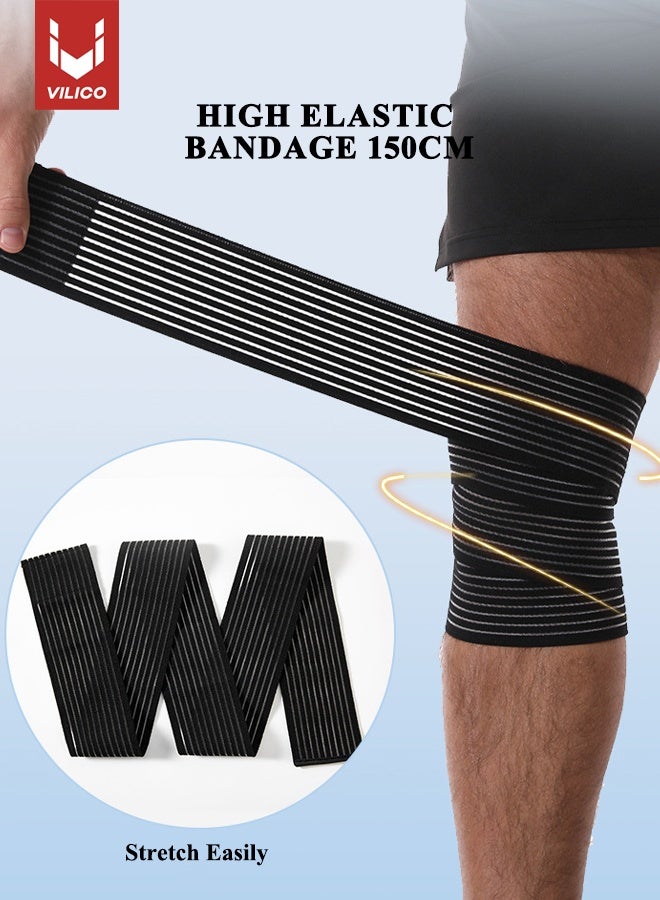 Vilico Elastic Compression Knee Support Bandage Sleeve Wrap for Women and Man, Knee Pain Relief and Swelling Reduction, Enhanced Support, Breathable & Durable, Ideal for Fitness, Basketball, Running, Tennis, Soccer Football, Daily Activities (Black, 1Pcs,150cm) - Image 3