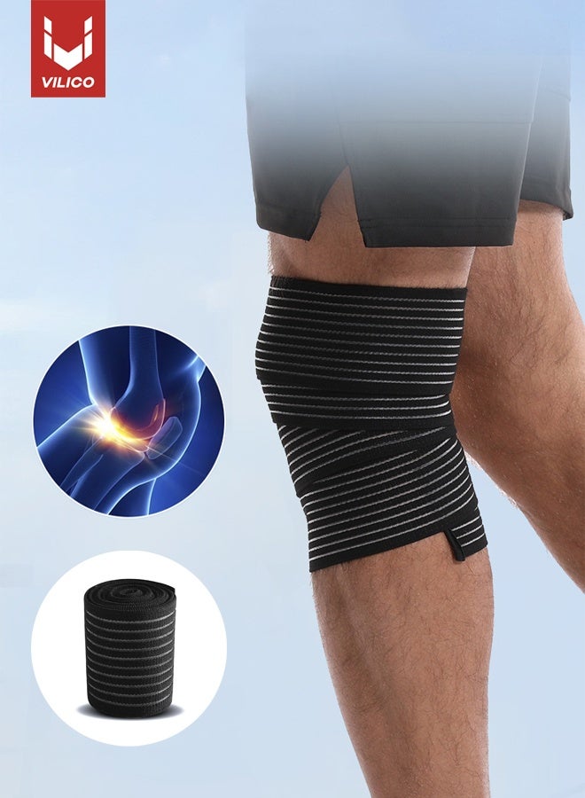 Vilico Elastic Compression Knee Support Bandage Sleeve Wrap for Women and Man, Knee Pain Relief and Swelling Reduction, Enhanced Support, Breathable & Durable, Ideal for Fitness, Basketball, Running, Tennis, Soccer Football, Daily Activities (Black, 1Pcs,150cm) - Image 1