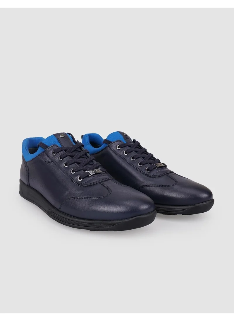 Cabani Leather Navy Blue Lace-Up Men's Casual Shoes