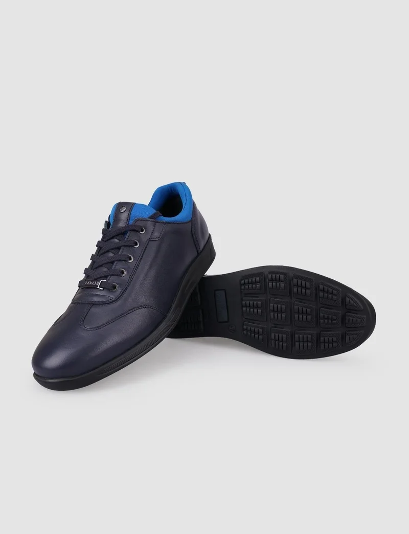 Cabani Leather Navy Blue Lace-Up Men's Casual Shoes