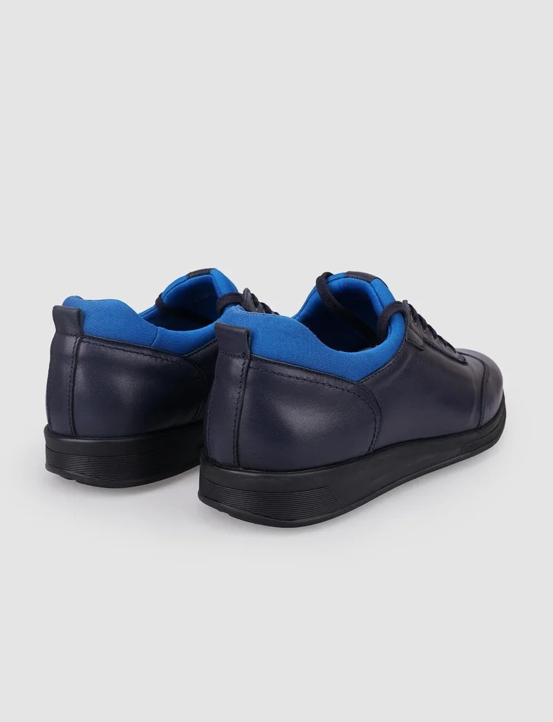 Cabani Leather Navy Blue Lace-Up Men's Casual Shoes
