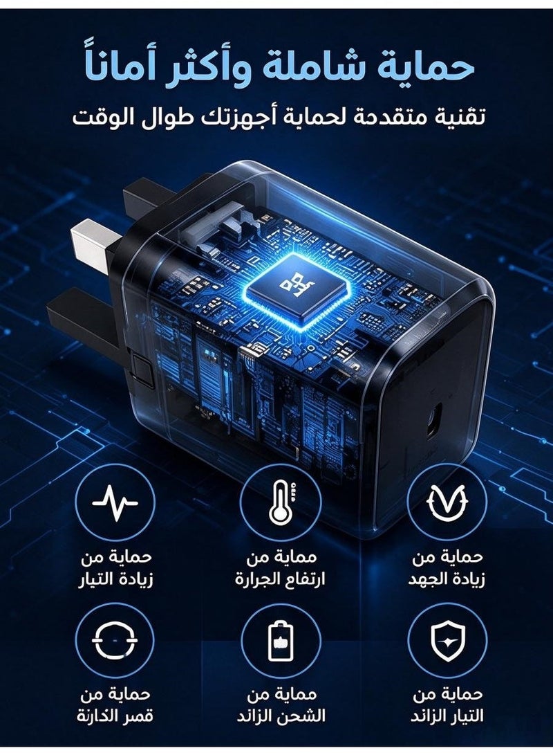 بلو هول محول طاقة بريطاني بقوة 45 وات، شاحن سريع Type-C أسود مع مجموعة كبل بيانات - Image 5