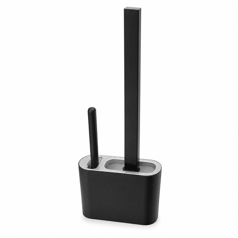Toilet Brush Silicone Set With Holder – 3 in 1 Bathroom Cleaning Kit With Large And Small Brushes – Wall Mounted Or Standing – Quick Dry Base – Modern Compact Design (black) - Image 1