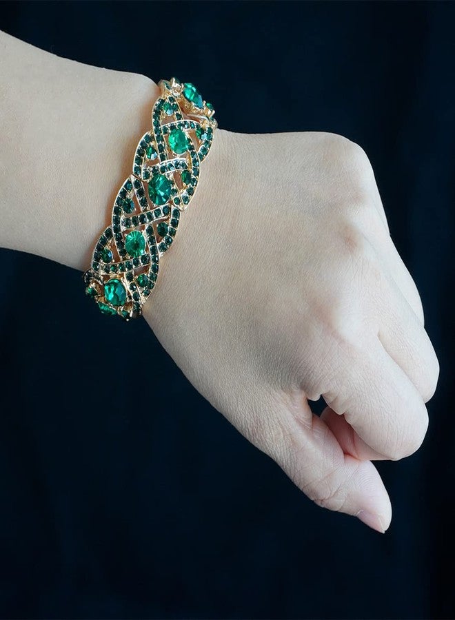 Hapibuy Crystal Elastic Stretch Bracelet Adjustable Wedding Bridal Bangle Tennis Bracelet for bride bridesmaids (Green) - Image 4