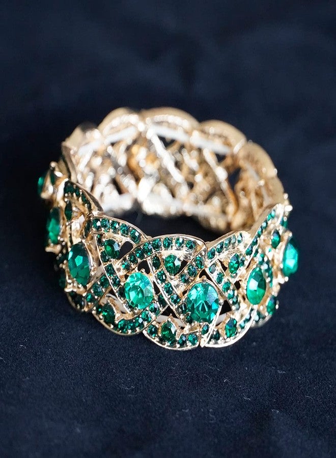 Hapibuy Crystal Elastic Stretch Bracelet Adjustable Wedding Bridal Bangle Tennis Bracelet for bride bridesmaids (Green) - Image 2