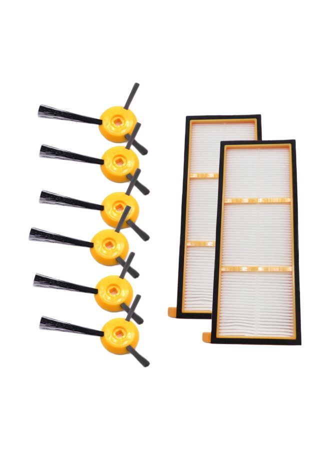 NIBEMINENT 8-Piece Replacement Side Brushes And Filters Set H24301-16 White/Black/Yellow - Image 1