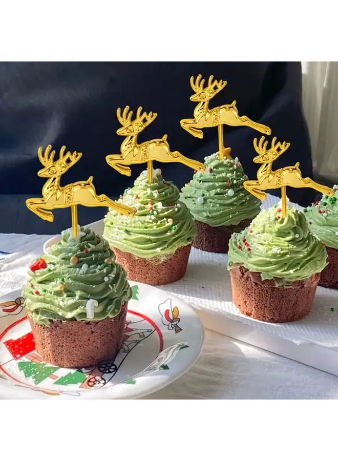 30pcs Golden Deer Christmas Cake Decorations Standing Reindeer for Festive Table - Image 2