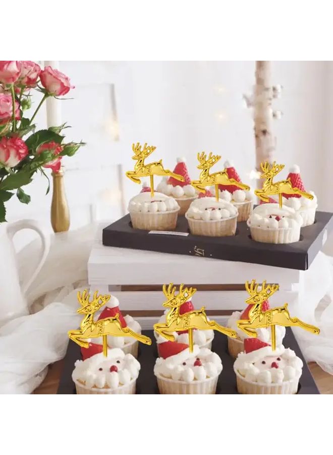 30pcs Golden Deer Christmas Cake Decorations Standing Reindeer for Festive Table - Image 5