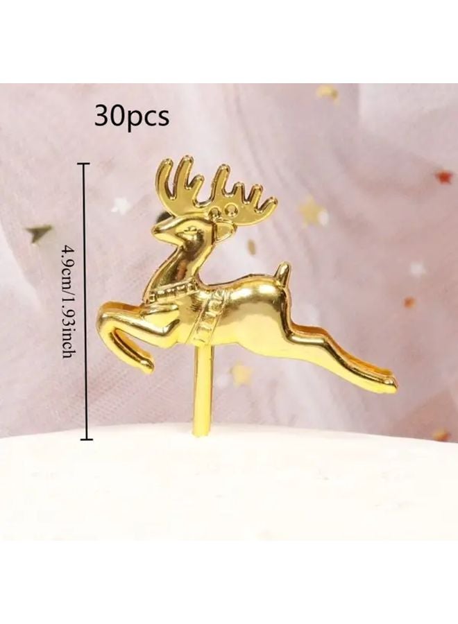 30pcs Golden Deer Christmas Cake Decorations Standing Reindeer for Festive Table - Image 1