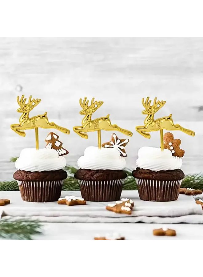 30pcs Golden Deer Christmas Cake Decorations Standing Reindeer for Festive Table - Image 4