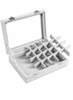 Jewelry Box 24 Grid Grey Velvet Jewelry Tray for Drawers Glass Clear Lid Showcase Display Storage Ring Trays Holder Earrings Organizer Case