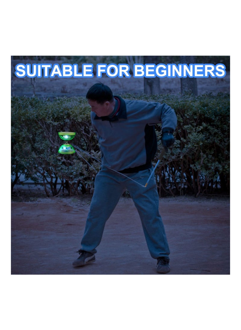 Y&D - Diabolo, 3 Set Chinese Yo Yo, LED Diabolo Toy, Light Up with Sticks, String Net Bag for Beginners, Green, Purple, Blue, Yoyo Set, Easier Lasts Longer - Image 1
