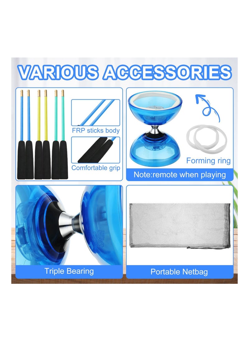 Y&D - Diabolo, 3 Set Chinese Yo Yo, LED Diabolo Toy, Light Up with Sticks, String Net Bag for Beginners, Green, Purple, Blue, Yoyo Set, Easier Lasts Longer - Image 1