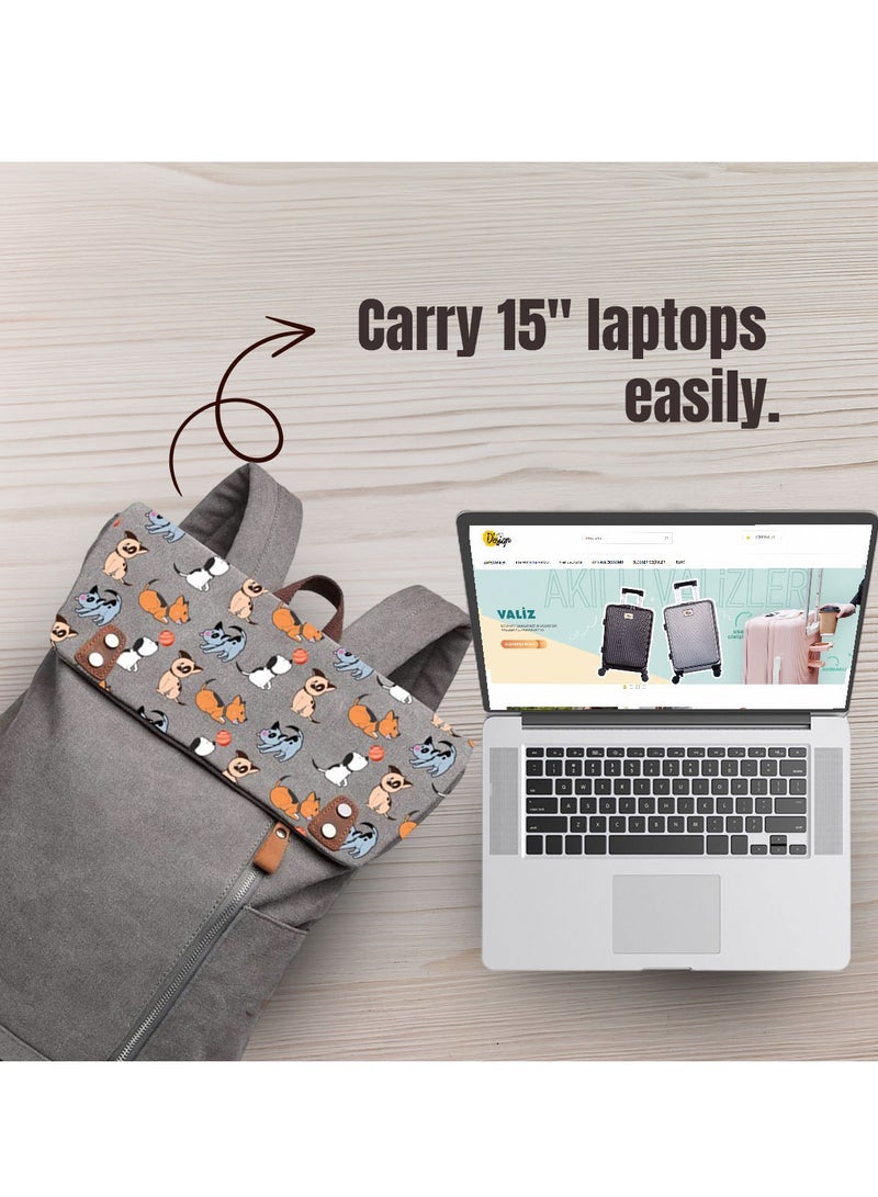 بيج ديزاين حقيبة ظهر بيج ديزاين دوغز الكلاسيكية مضادة للسرقة ومضادة للماء للكمبيوتر المحمول، لون رمادي - Image 4