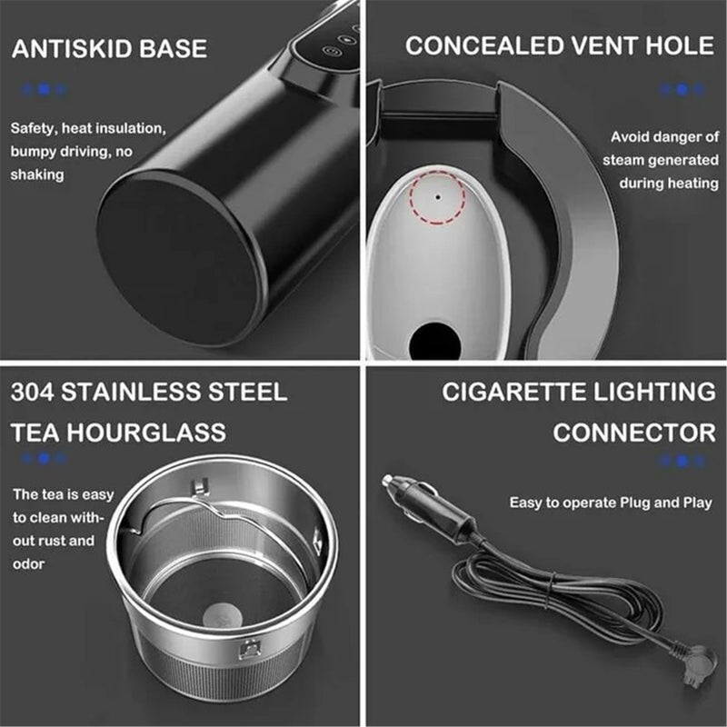 Car-Mounted Heating Cup, Boiling Cup, Car Thermos Cup, Electric Kettle for Cars, Car Electric Cup, Water Heater, 12/24V,Black - Image 3