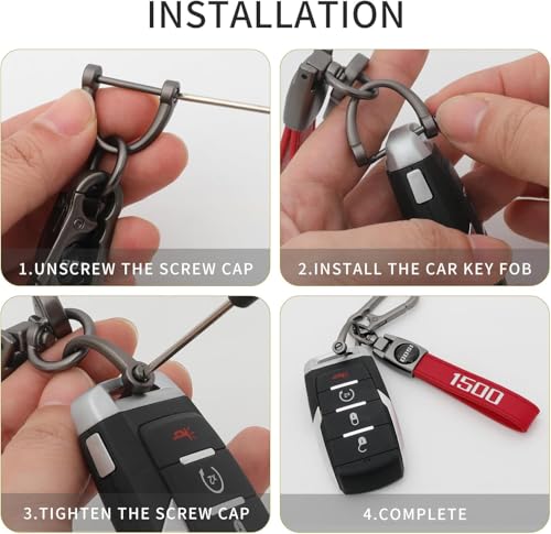 LINOAH Key Chain for Ram 1500 Leather Car Keychain, Compatiable With Dodge Ram 1500 Accessories, Black Key Chain with 360 Degree Rotatable, Anti-Lost D-Ring - Image 5