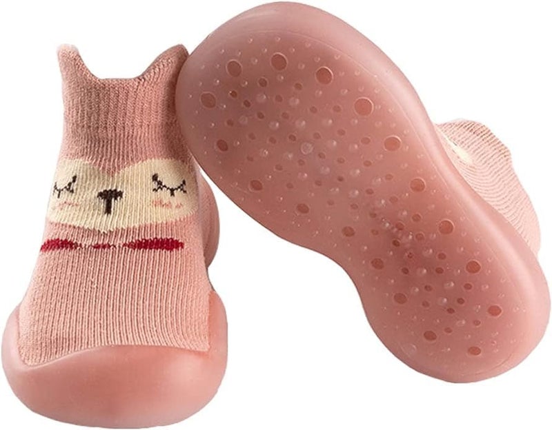 ZONEY Anti-Slip Baby Toddler First Walking Sock Shoes - Lightweight Slip-On with Soft Rubber Sole (Pink) - Image 1