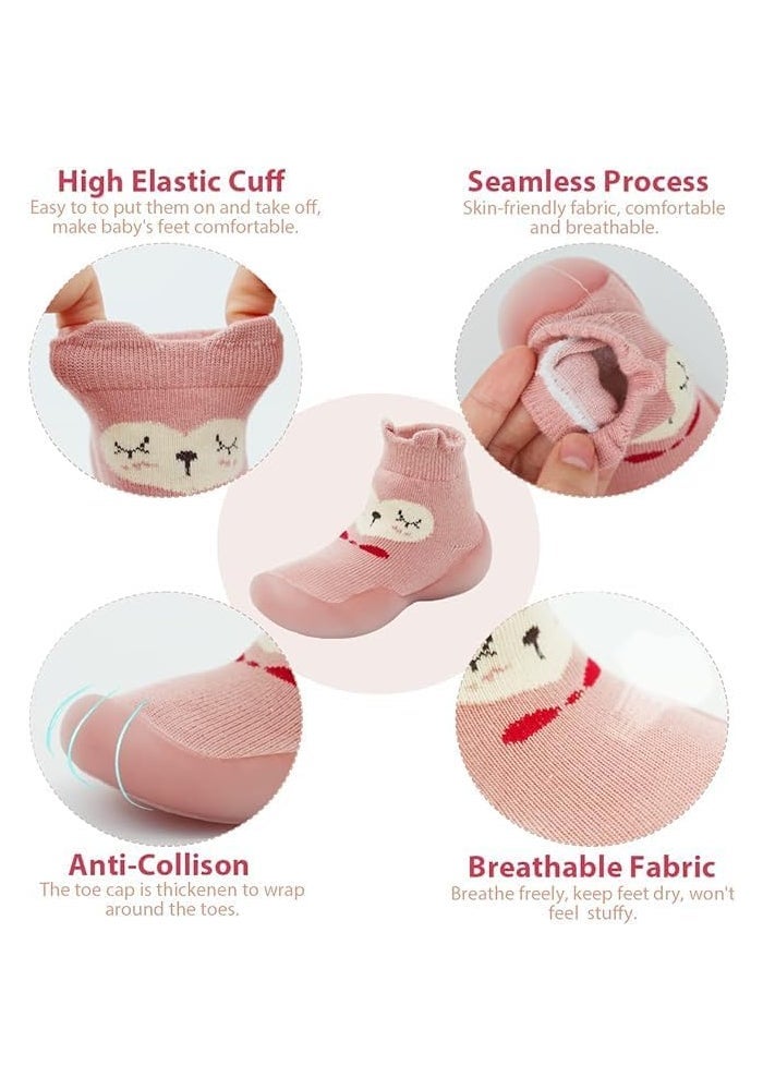 ZONEY Anti-Slip Baby Toddler First Walking Sock Shoes - Lightweight Slip-On with Soft Rubber Sole (Pink) - Image 3
