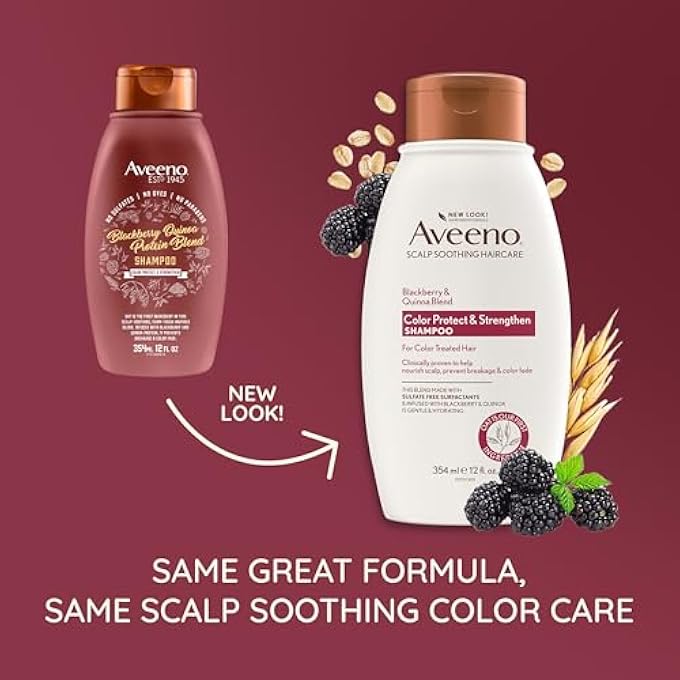 Aveeno BLACKBERRY QUINOA PROTEIN BLEND SULFATE-FREE SHAMPOO FOR COLOR-TREATED HAIR PROTECTION, DAILY STRENGTHENING & MOISTURIZING SHAMPOO, PARABEN & DYE-FREE, 12 FL OZ - Image 3