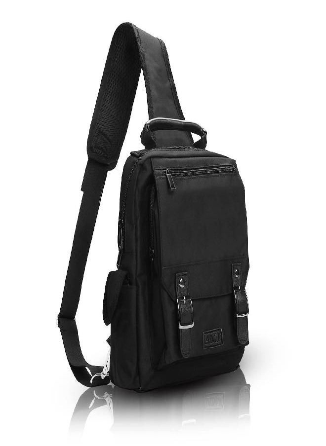 AMJ - Crossbody Messenger Bag, Small Sling Shoulder Backpack For Men & Women, Travel Chest Daypack For Hiking, Camping, Sports, Outdoor (Black) - Image 1